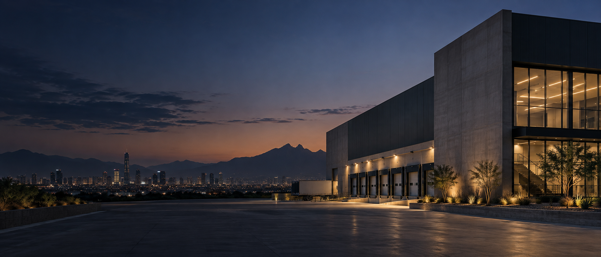 Contemporary real estate development at dusk